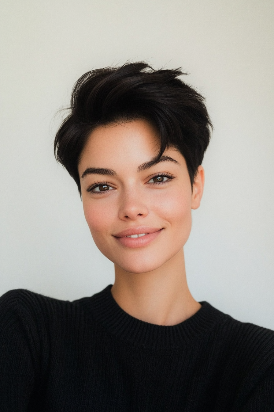 4. Classic Boyish Pixie in Natural Black (Pixie Hairstyles For Thin Hair) - Pixie Hairstyles For Thin Hair