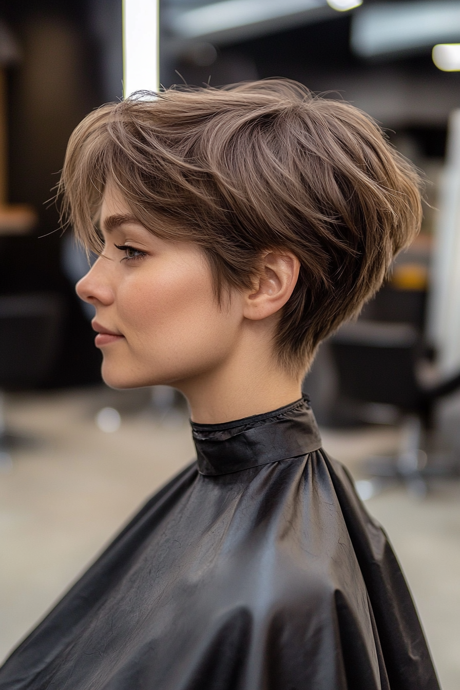 6. Modern Choppy Pixie in Ash Brown (Pixie Hairstyles For Thin Hair) - Pixie Hairstyles For Thin Hair