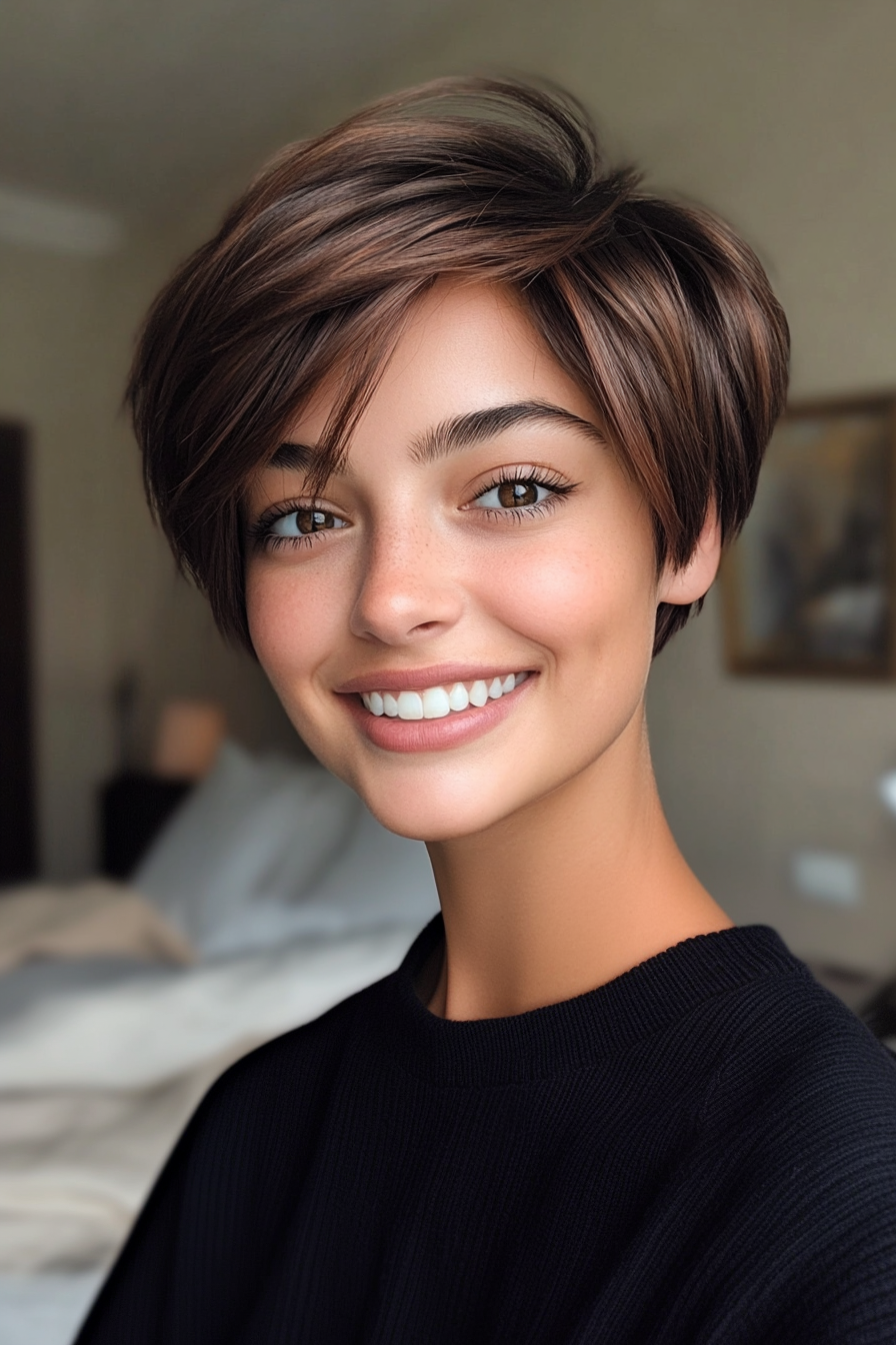 11. Pixie Bob Hybrid in Dark Mahogany (Pixie Hairstyles For Thin Hair) - Pixie Hairstyles For Thin Hair