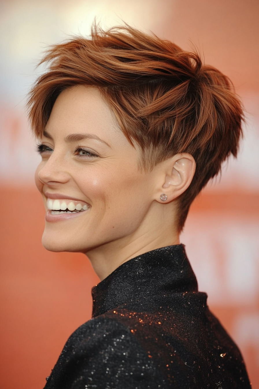 12. Piecey Pixie with Cinnamon Tones (Pixie Hairstyles For Thin Hair) - Pixie Hairstyles For Thin Hair
