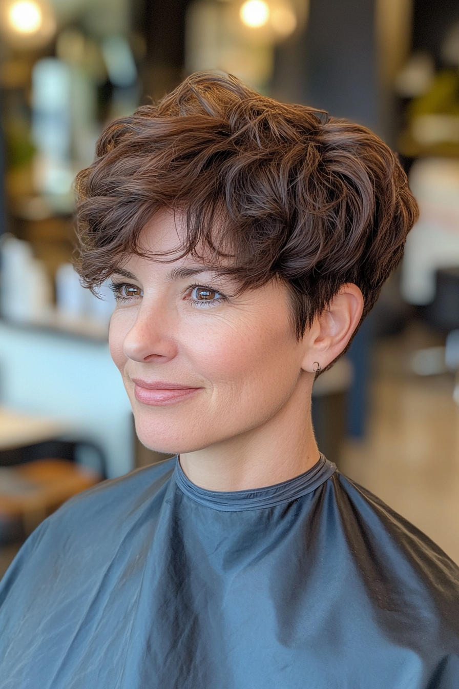 17. Curly Pixie in Natural Dark Brown (Pixie Hairstyles For Thin Hair) - Pixie Hairstyles For Thin Hair