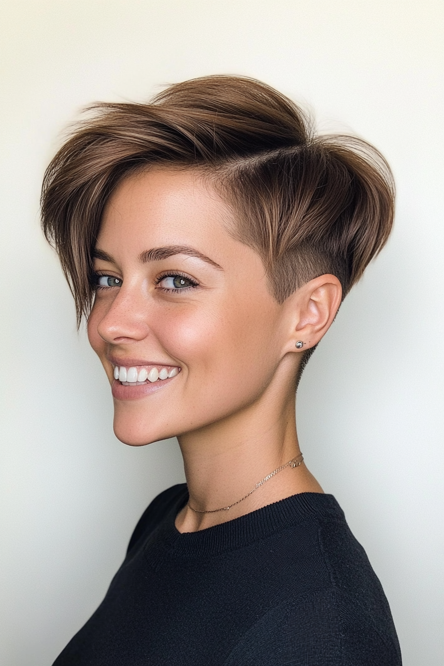 20. Asymmetrical Pixie in Smoky Ash Brown (Pixie Hairstyles For Thin Hair) - Pixie Hairstyles For Thin Hair