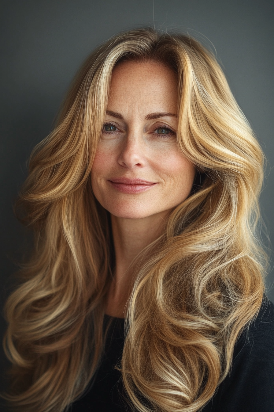 4. Honey Blonde Flowing Layers (Long Hairstyles For Older Women) - Long Hairstyles For Older Women