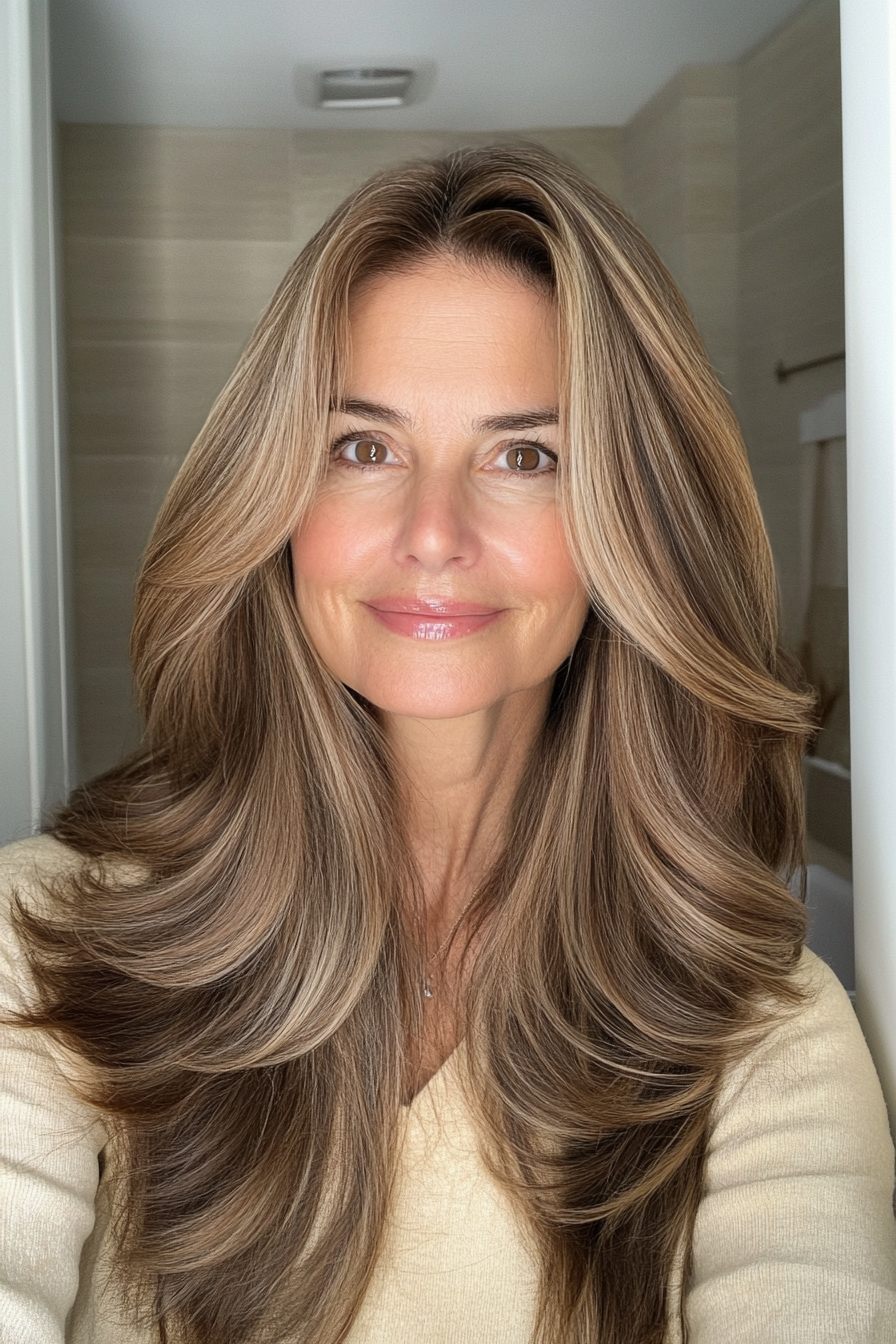 6. Soft Caramel Face-Framing Cut (Long Hairstyles For Older Women) - Long Hairstyles For Older Women