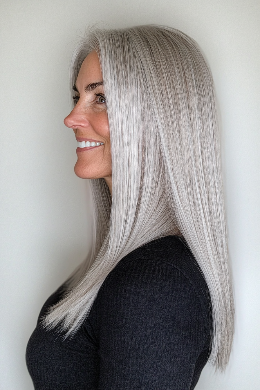 8. Icy Platinum Straight Cut (Long Hairstyles For Older Women) - Long Hairstyles For Older Women