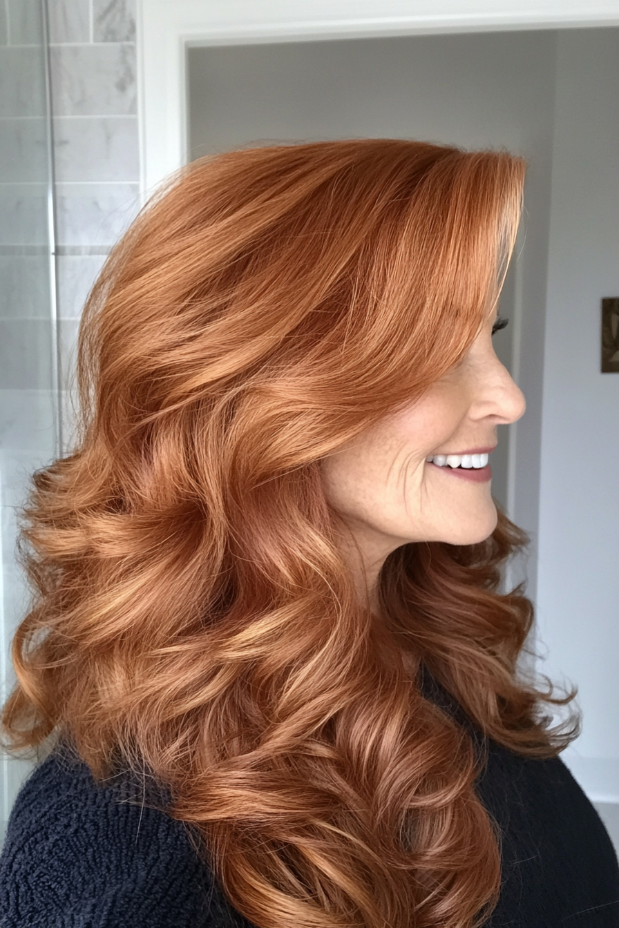 10. Warm Auburn Soft Curls (Long Hairstyles For Older Women) - Long Hairstyles For Older Women