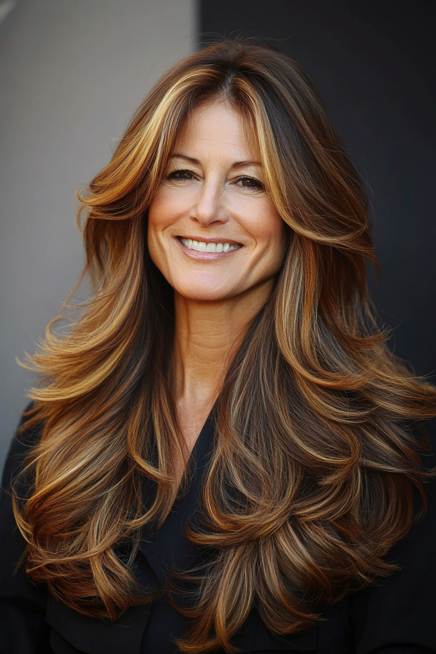 12. Golden Chestnut Loose Layers (Long Hairstyles For Older Women) - Long Hairstyles For Older Women