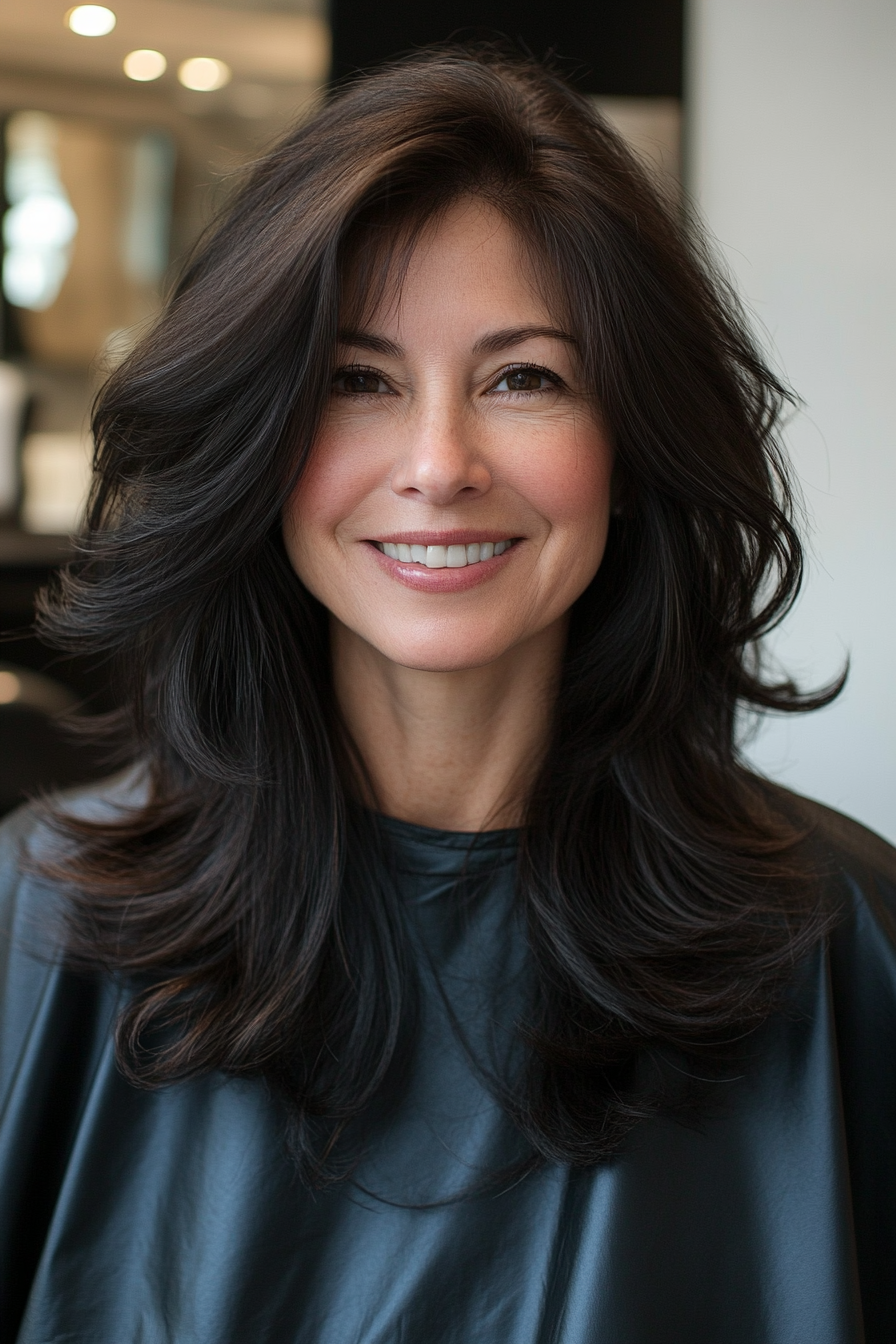 15. Classic Soft Black with Volume (Long Hairstyles For Older Women) - Long Hairstyles For Older Women