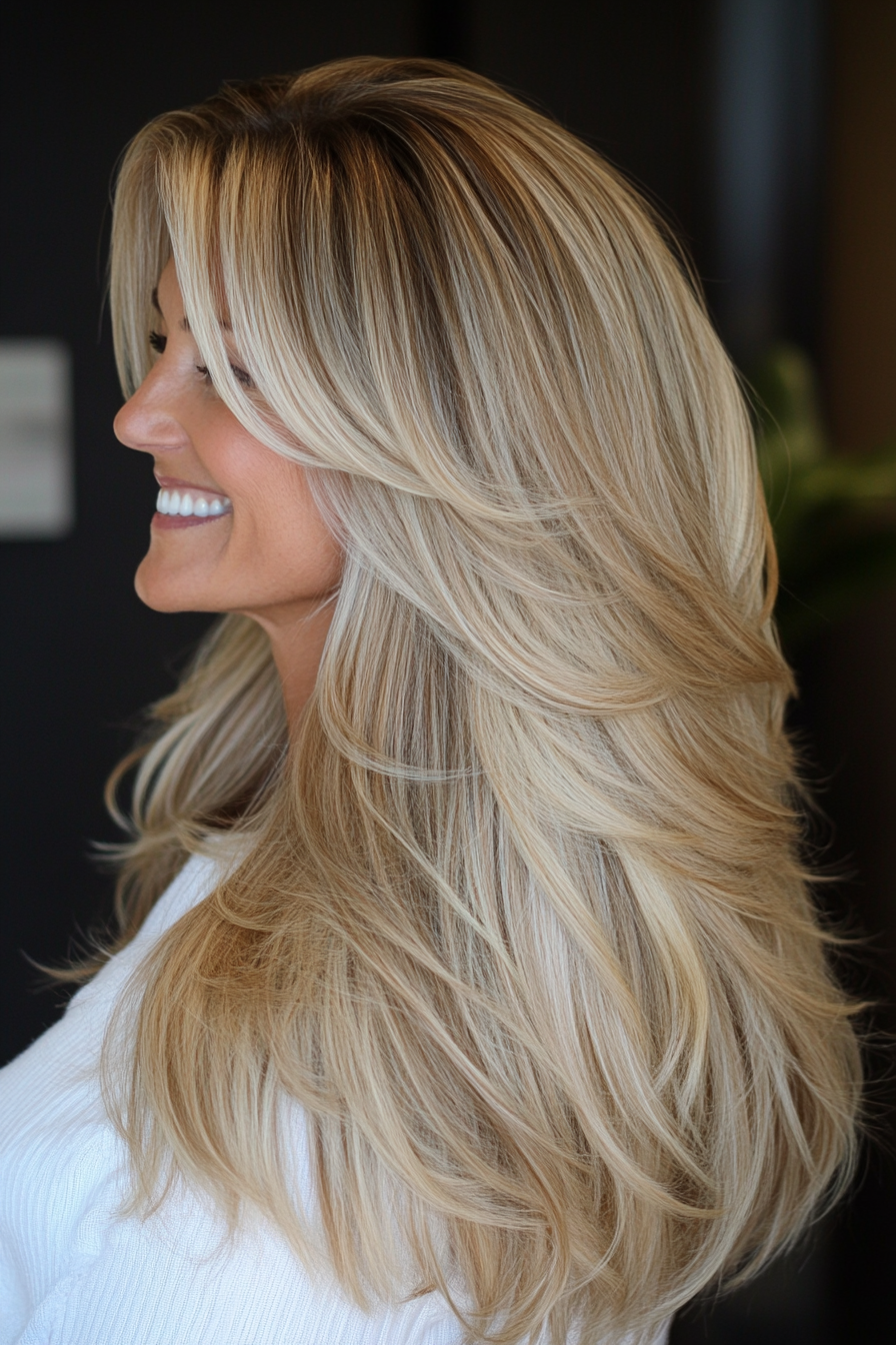 17. Champagne Blonde Soft Layers (Long Hairstyles For Older Women) - Long Hairstyles For Older Women