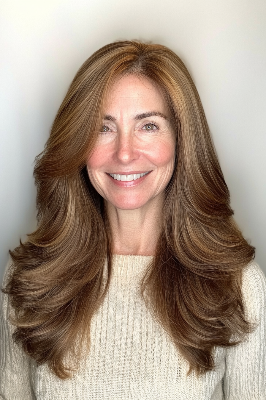 18. Hazelnut Brown Mid-Length Layers (Long Hairstyles For Older Women) - Long Hairstyles For Older Women