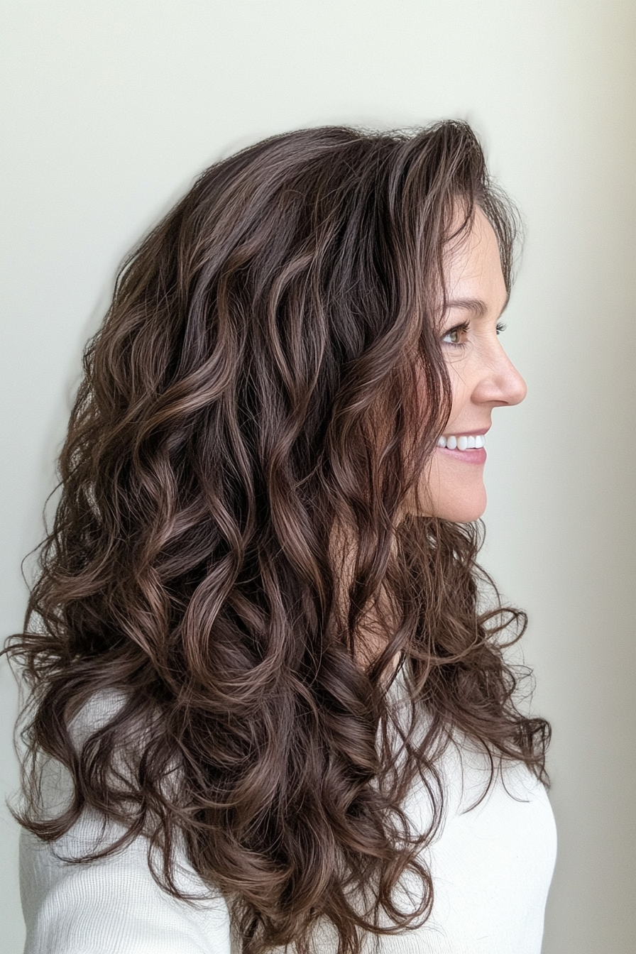 20. Dark Mocha Voluminous Curls (Long Hairstyles For Older Women) - Long Hairstyles For Older Women