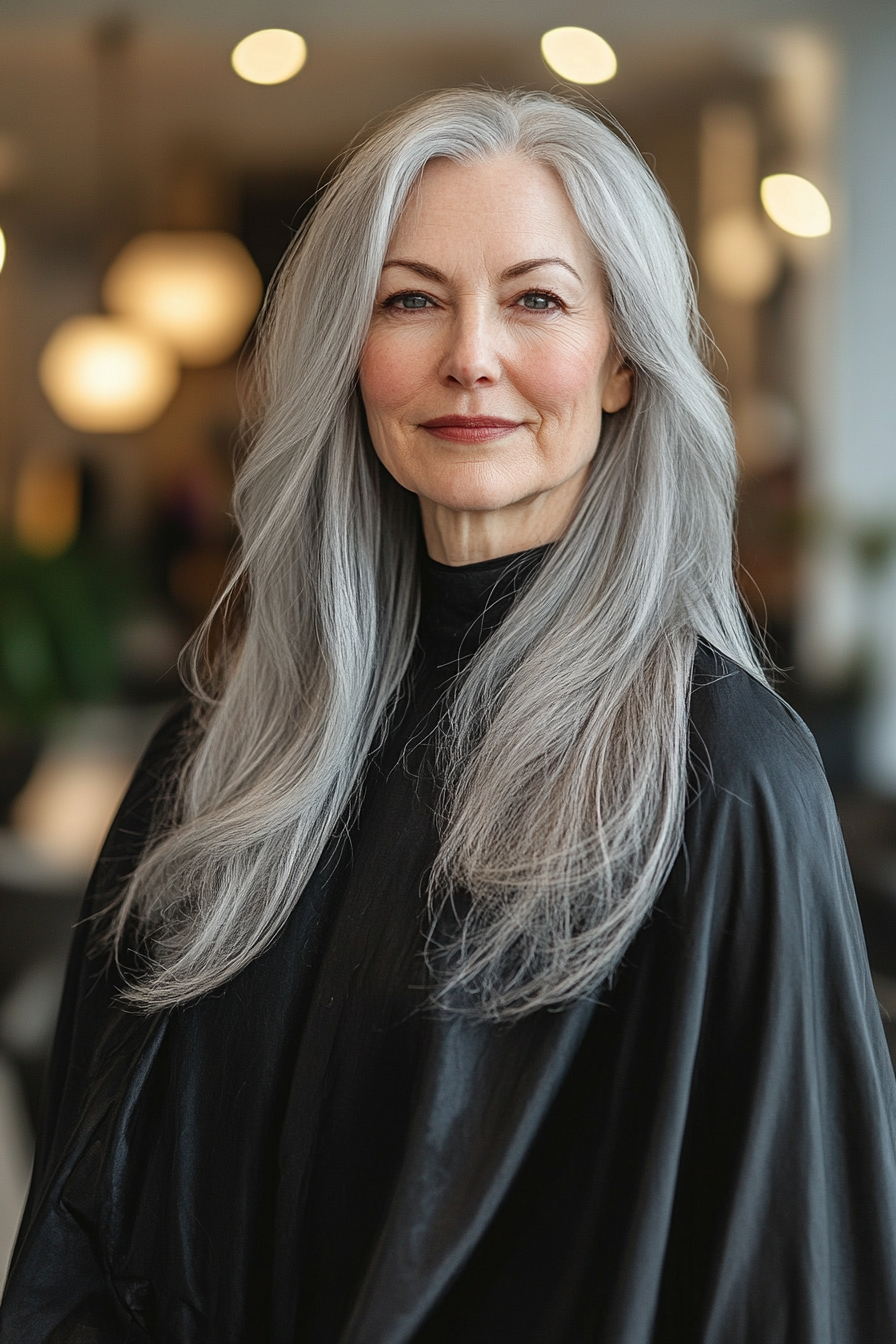 23. Pearl Gray Gentle Layers (Long Hairstyles For Older Women) - Long Hairstyles For Older Women