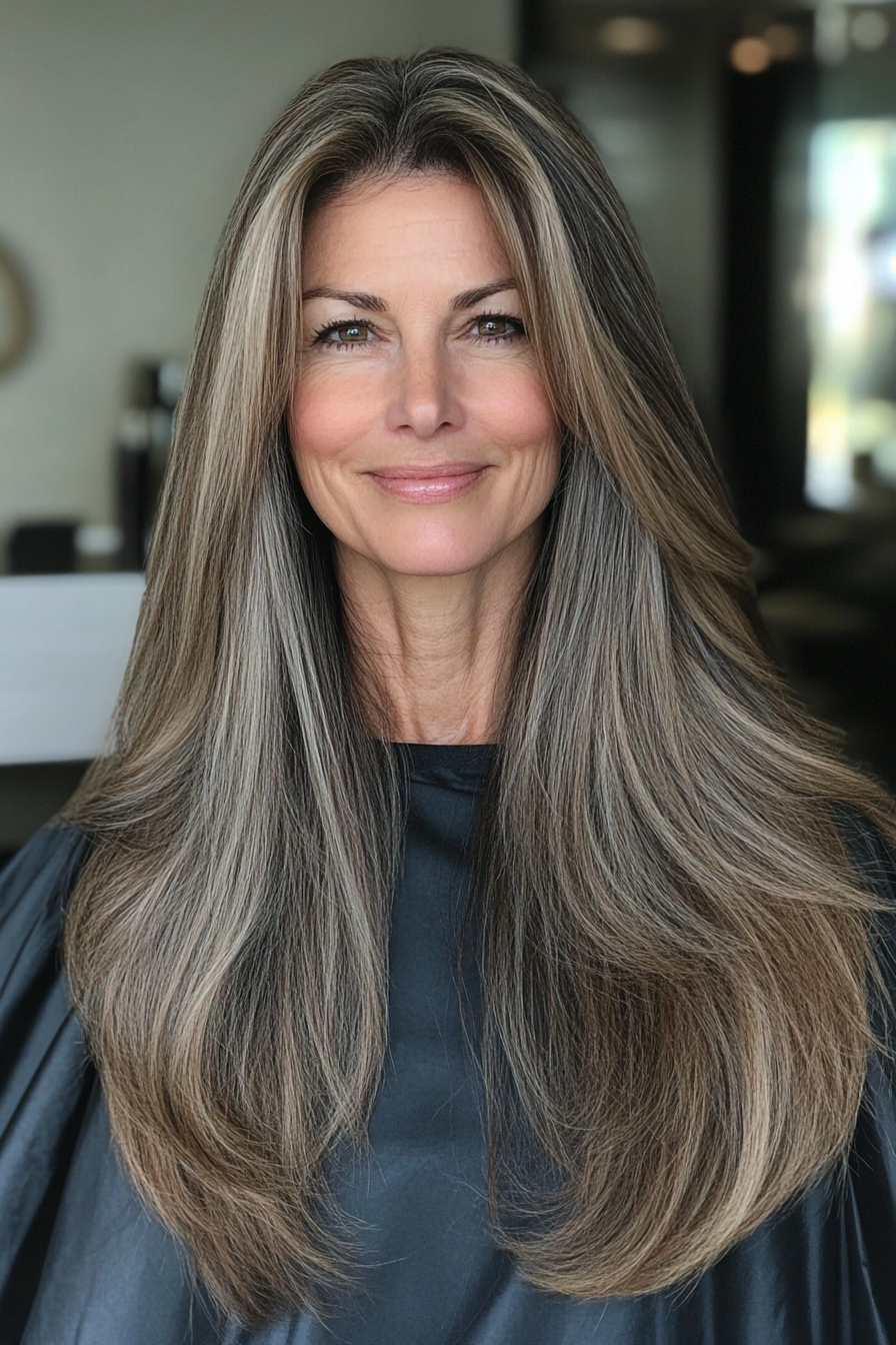 25. Dark Ash Brown Silky Straight (Long Hairstyles For Older Women) - Long Hairstyles For Older Women