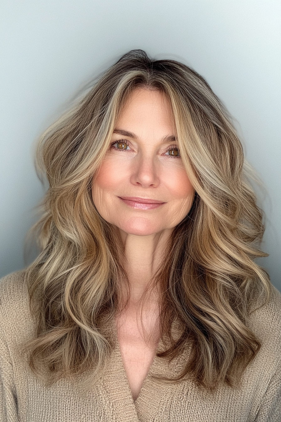 3. Subtle Waves with Soft Caramel Highlights (Long Hairstyles For Women Over 50) - Long Hairstyles For Women Over 50
