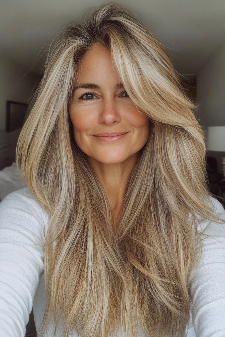 6. Wispy Layers with Golden Blonde (Long Hairstyles For Women Over 50) - Long Hairstyles For Women Over 50