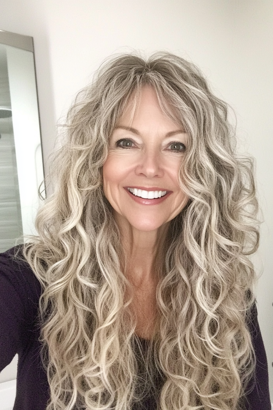 15. Soft Curls with Ash Blonde (Long Hairstyles For Women Over 50) - Long Hairstyles For Women Over 50