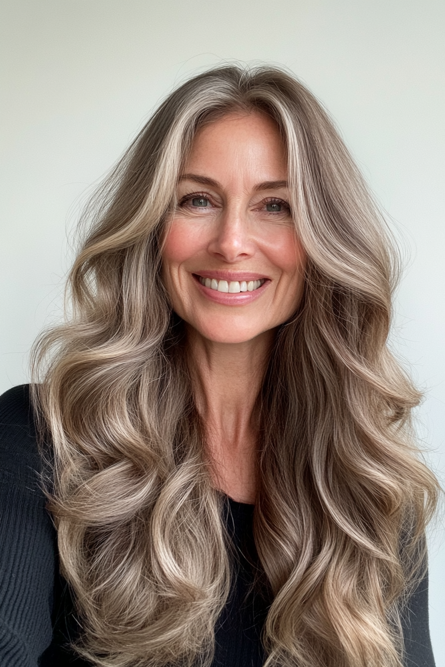 22. Natural Waves with Warm Brown (Long Hairstyles For Women Over 50) - Long Hairstyles For Women Over 50