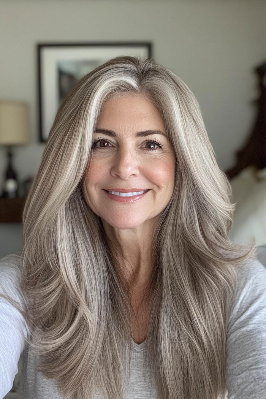 26. Angled Layers with Light Ash Brown (Long Hairstyles For Women Over 50) - Long Hairstyles For Women Over 50