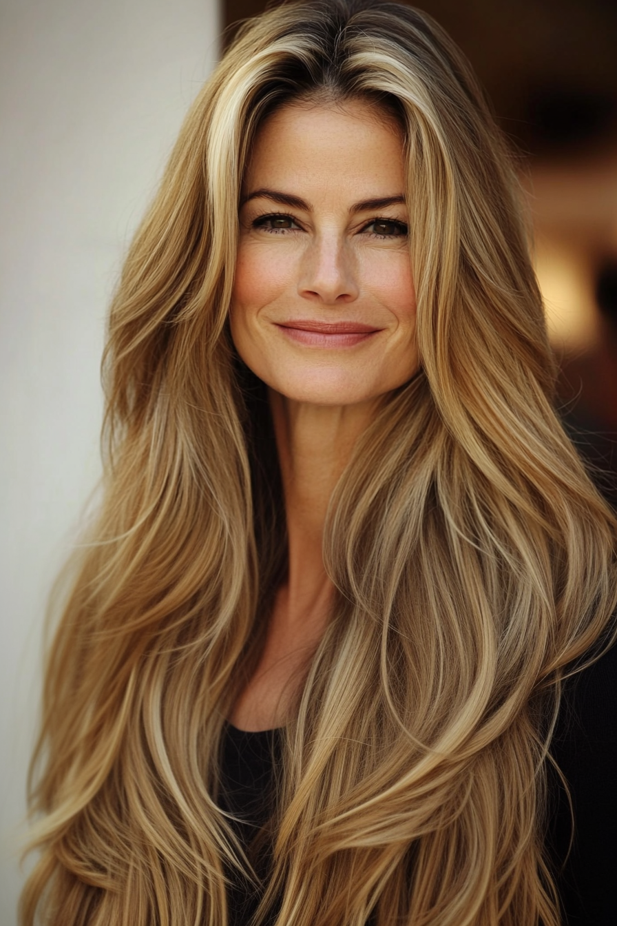 27. Softly Tapered Ends with Beige Blonde (Long Hairstyles For Women Over 50) - Long Hairstyles For Women Over 50