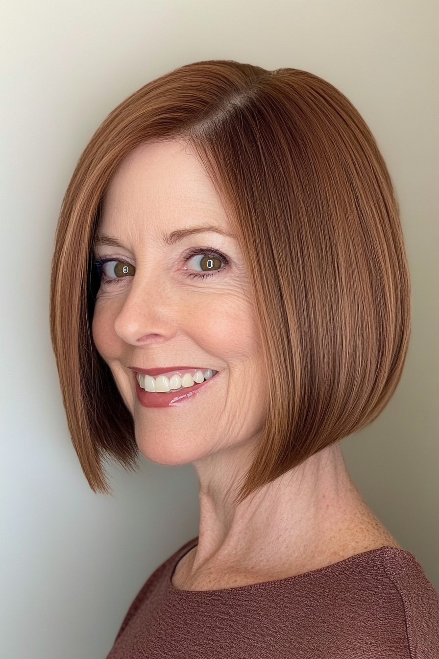 7. Angled Bob in Chestnut Brown (Short Bob Haircuts For Women Over 60) - Short Bob Haircuts For Women Over 60