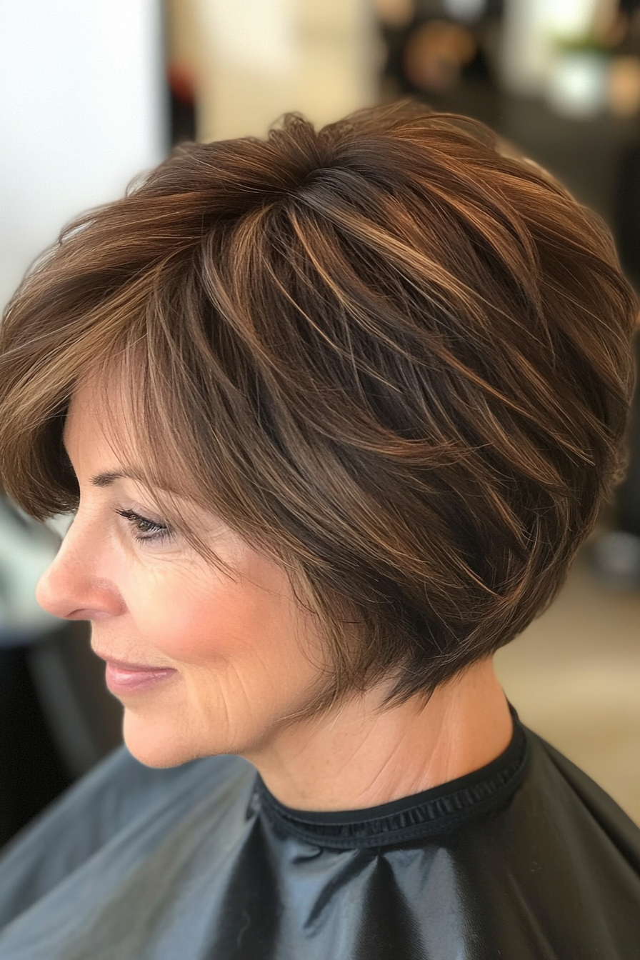 11. Choppy Bob in Dark Brown (Short Bob Haircuts For Women Over 60) - Short Bob Haircuts For Women Over 60