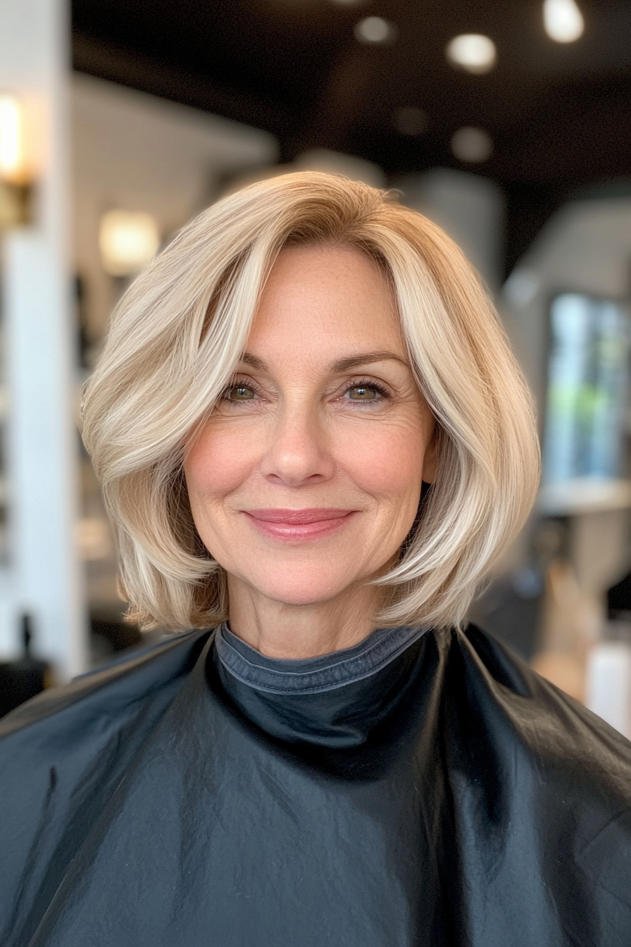 13. Rounded Bob with Soft Layers in Natural Blonde (Short Bob Haircuts For Women Over 60) - Short Bob Haircuts For Women Over 60