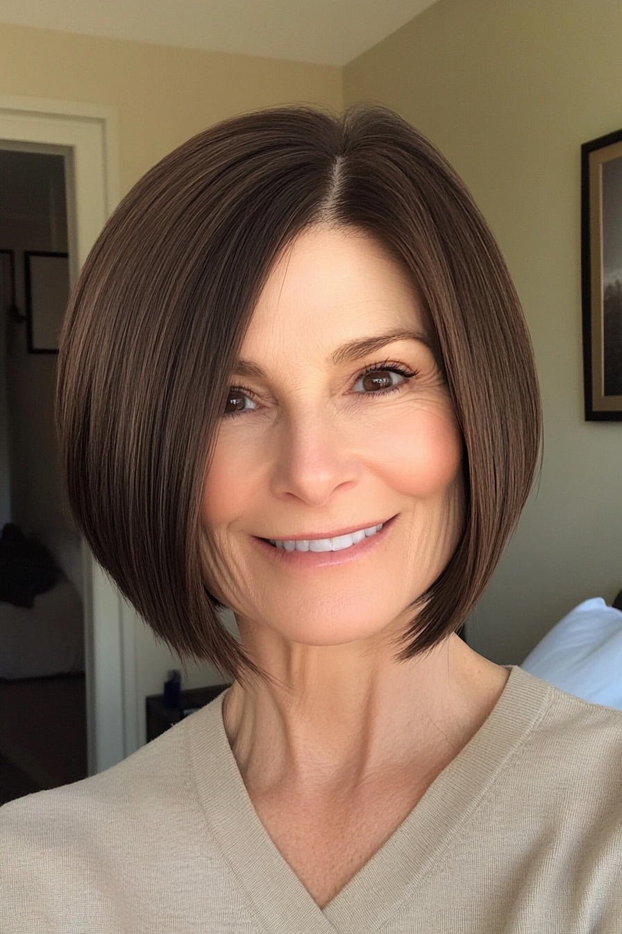 16. Sleek Bob in Espresso Brown (Short Bob Haircuts For Women Over 60) - Short Bob Haircuts For Women Over 60