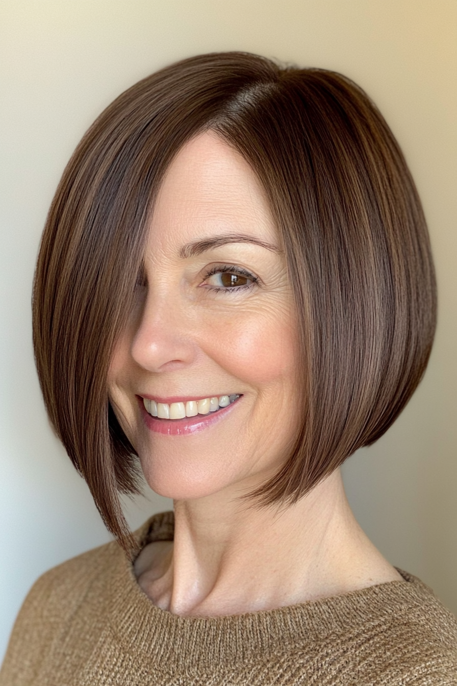 20. Inverted Bob in Mocha Brown (Short Bob Haircuts For Women Over 60) - Short Bob Haircuts For Women Over 60