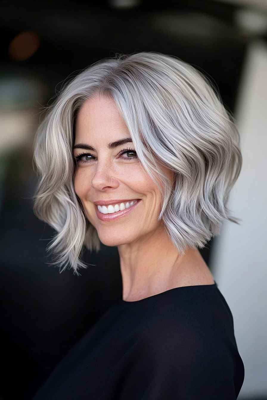 21. Short Wavy Bob in Natural Silver (Short Bob Haircuts For Women Over 60) - Short Bob Haircuts For Women Over 60