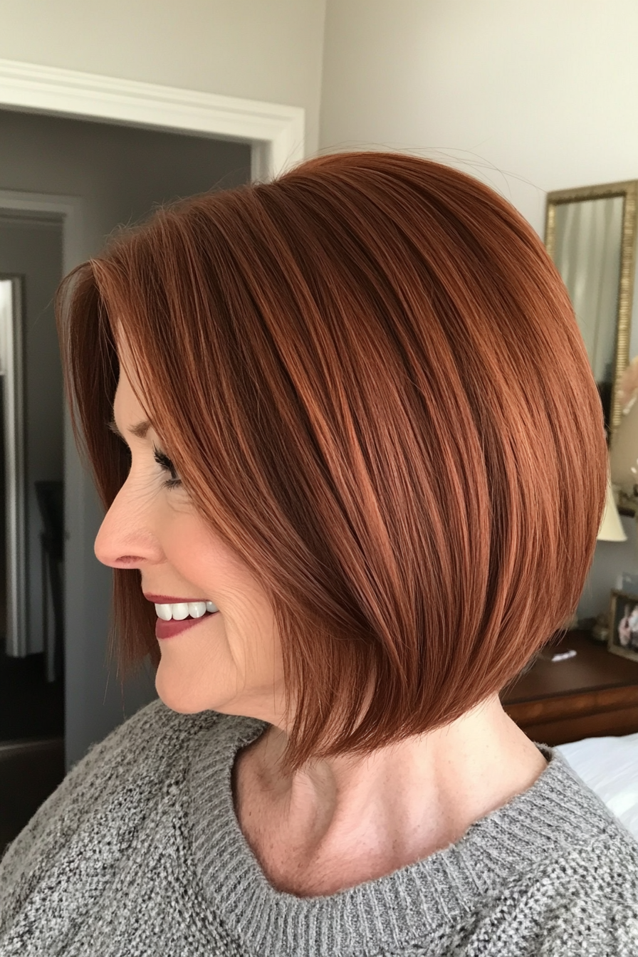 22. Collarbone Bob in Deep Auburn (Short Bob Haircuts For Women Over 60) - Short Bob Haircuts For Women Over 60