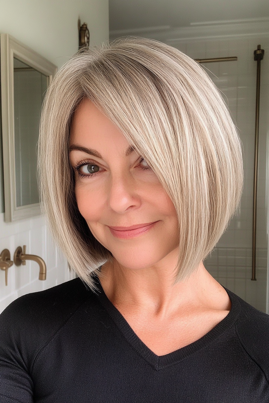 24. Blended Layered Bob in Sandy Blonde (Short Bob Haircuts For Women Over 60) - Short Bob Haircuts For Women Over 60