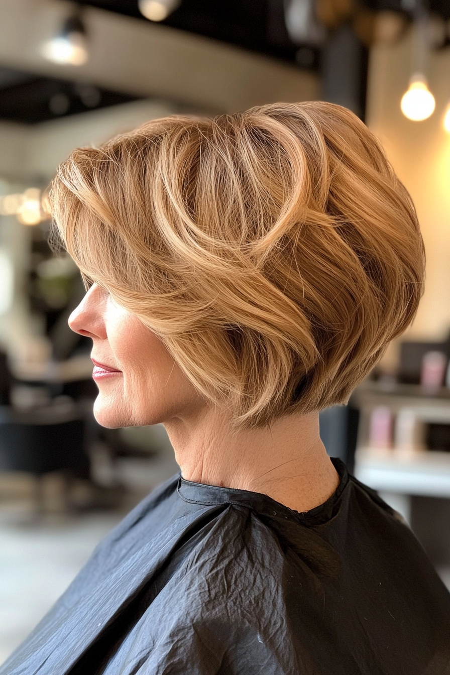 25. Short Tousled Bob in Warm Honey Brown (Short Bob Haircuts For Women Over 60) - Short Bob Haircuts For Women Over 60