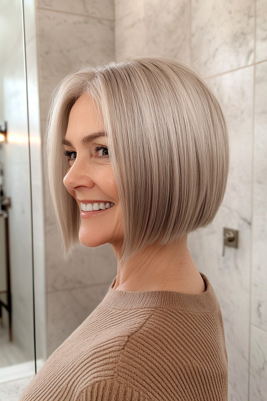 26. Ear-Length Blunt Bob in Cool Ash Blonde (Short Bob Haircuts For Women Over 60) - Short Bob Haircuts For Women Over 60