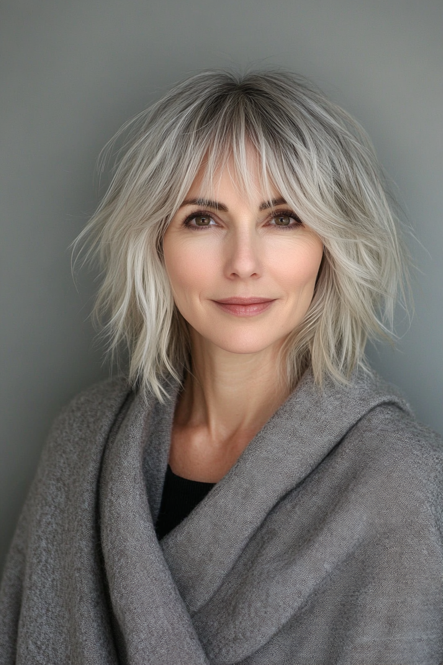 8. Layered Shag with Fringe in Dark Ash Blonde (Short Blonde Hairstyles With Bangs) - Short Blonde Hairstyles With Bangs