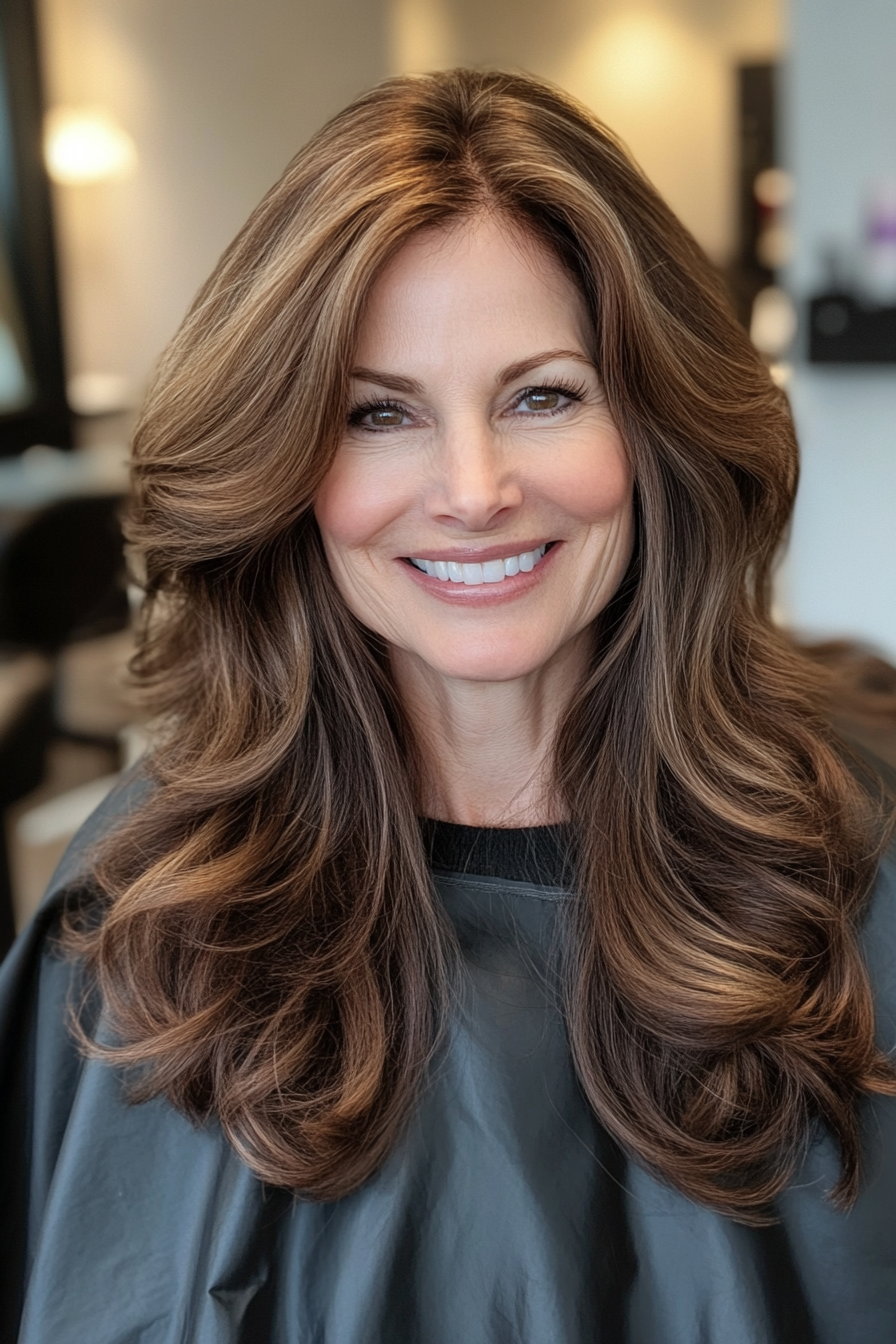 2. Timeless Soft Waves in Warm Brunette (Long Hairstyles For Women Over 60) - Long Hairstyles For Women Over 60