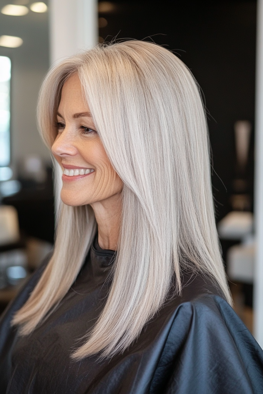 9. Silky Straight with Champagne Blonde (Long Hairstyles For Women Over 60) - Long Hairstyles For Women Over 60