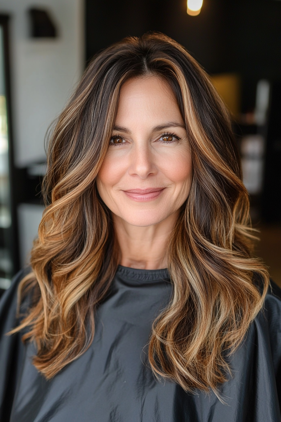 10. Soft Waves with Caramel Highlights (Long Hairstyles For Women Over 60) - Long Hairstyles For Women Over 60