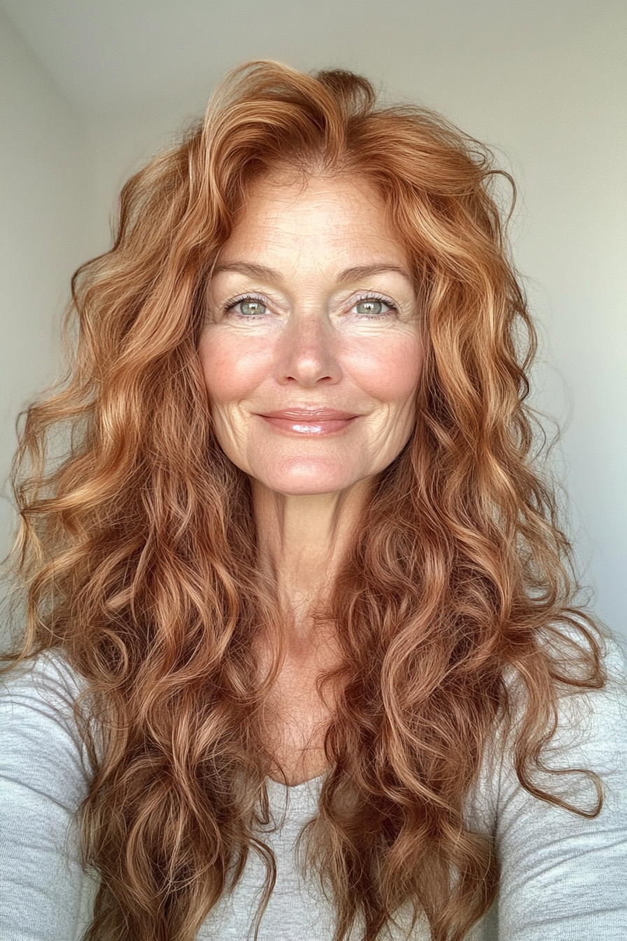 12. Romantic Loose Curls in Warm Auburn (Long Hairstyles For Women Over 60) - Long Hairstyles For Women Over 60