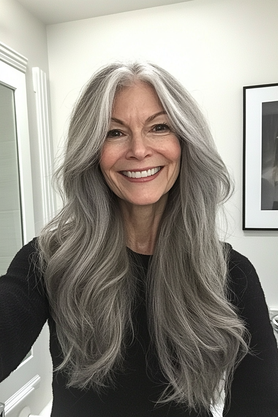 13. Choppy Ends with Ash Gray (Long Hairstyles For Women Over 60) - Long Hairstyles For Women Over 60