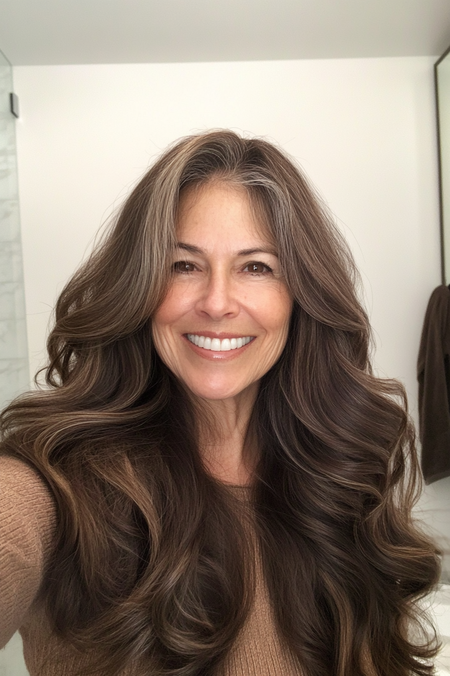 14. Textured Waves in Rich Espresso (Long Hairstyles For Women Over 60) - Long Hairstyles For Women Over 60
