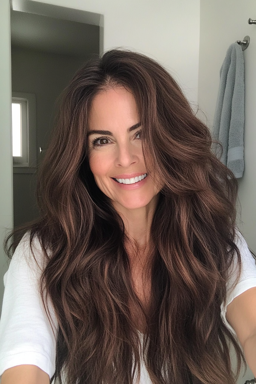 19. Beachy Waves in Dark Chestnut (Long Hairstyles For Women Over 60) - Long Hairstyles For Women Over 60
