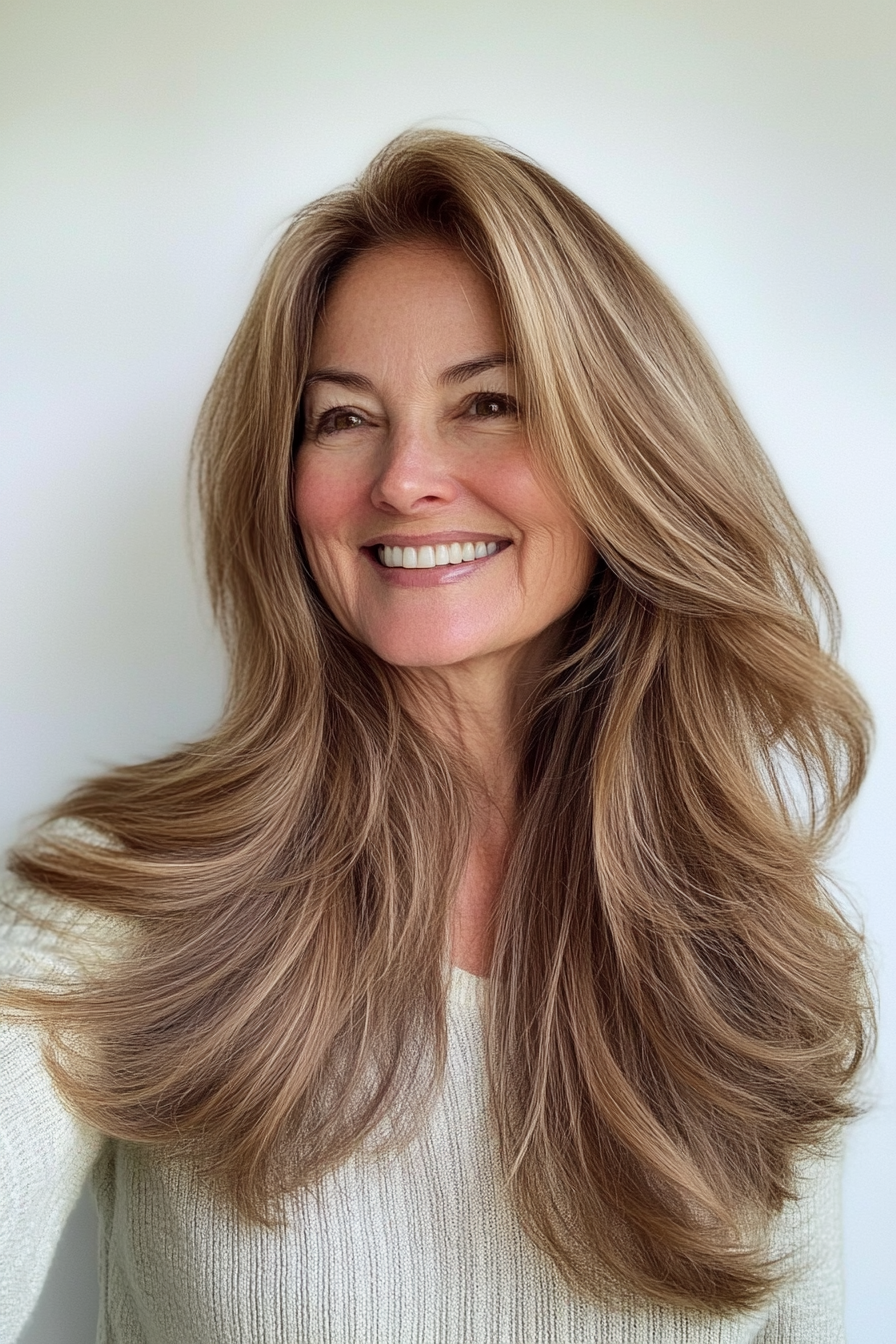 21. V-Shaped Cut with Warm Hazelnut Brown (Long Hairstyles For Women Over 60) - Long Hairstyles For Women Over 60