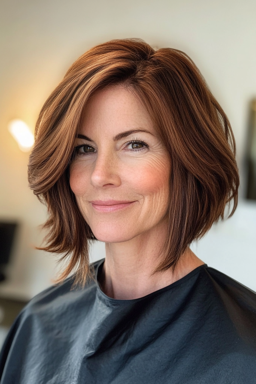 2. Layered Chestnut Bob (Best Haircuts For Women Over 50) - Best Haircuts For Women Over 50