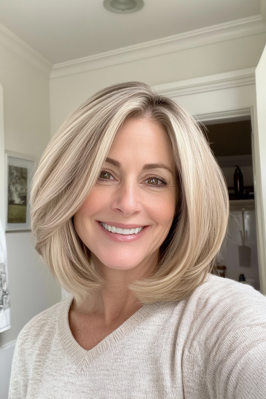 3. Soft Blonde Lob (Best Haircuts For Women Over 50) - Best Haircuts For Women Over 50