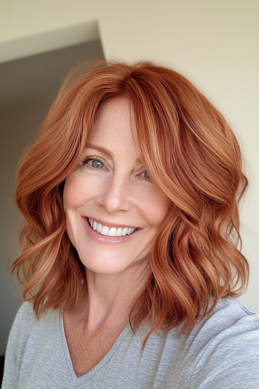 4. Wavy Auburn Shoulder-Length Cut (Best Haircuts For Women Over 50) - Best Haircuts For Women Over 50