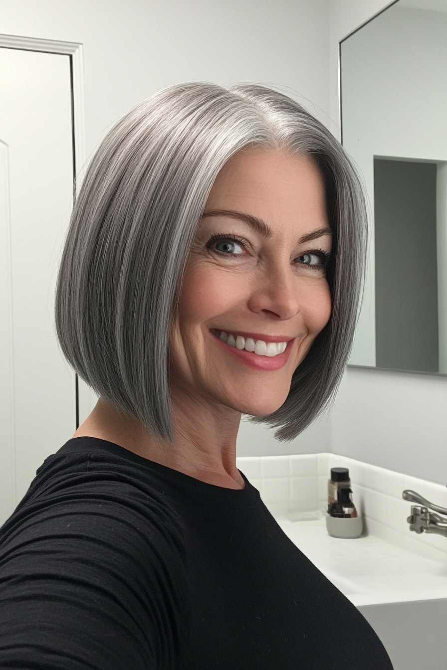 5. Tapered Gray Bob (Best Haircuts For Women Over 50) - Best Haircuts For Women Over 50