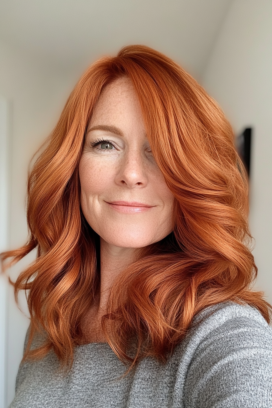 11. Tousled Copper Lob (Best Haircuts For Women Over 50) - Best Haircuts For Women Over 50