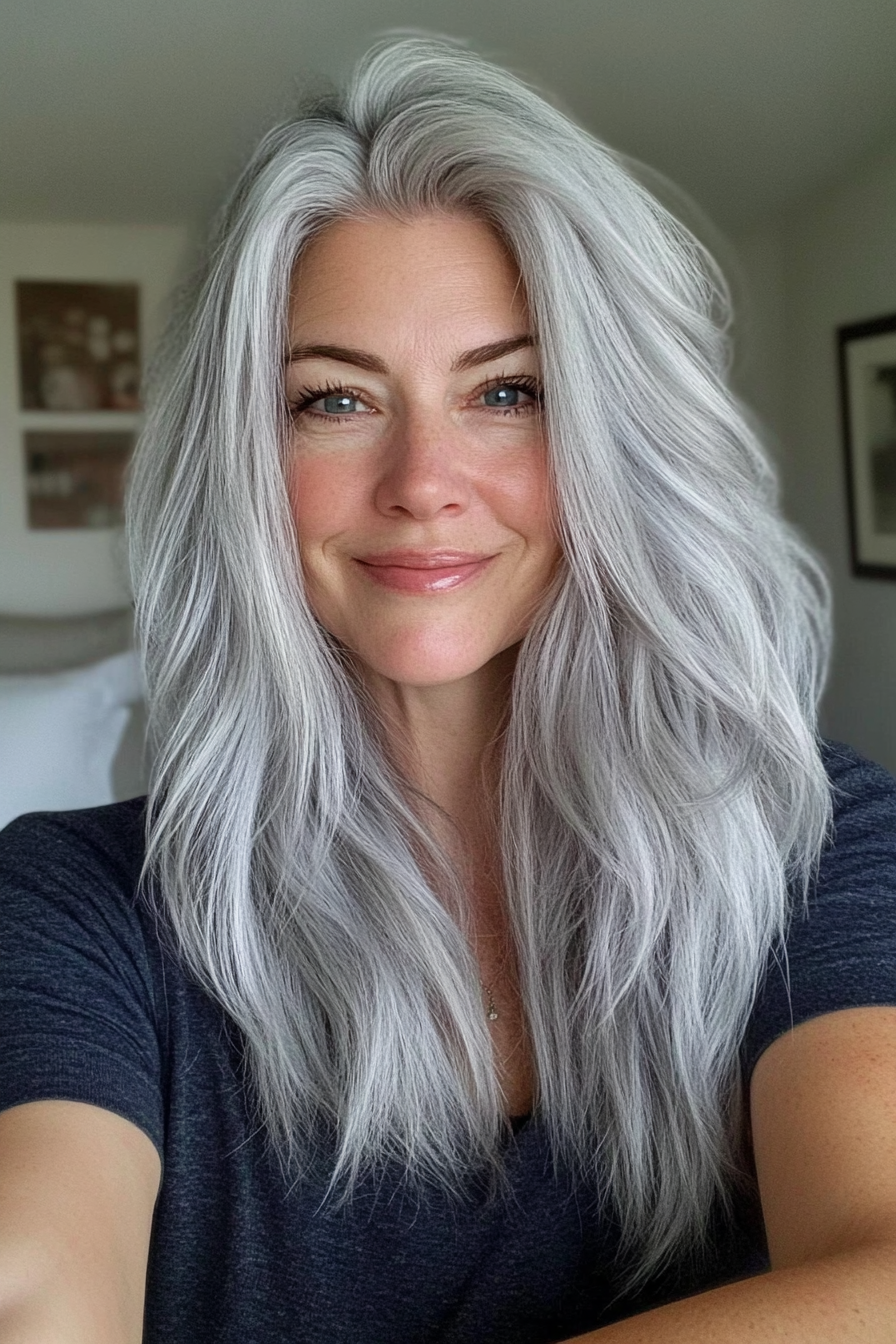 13. Soft-Layered Silver Wolf Cut (Best Haircuts For Women Over 50) - Best Haircuts For Women Over 50