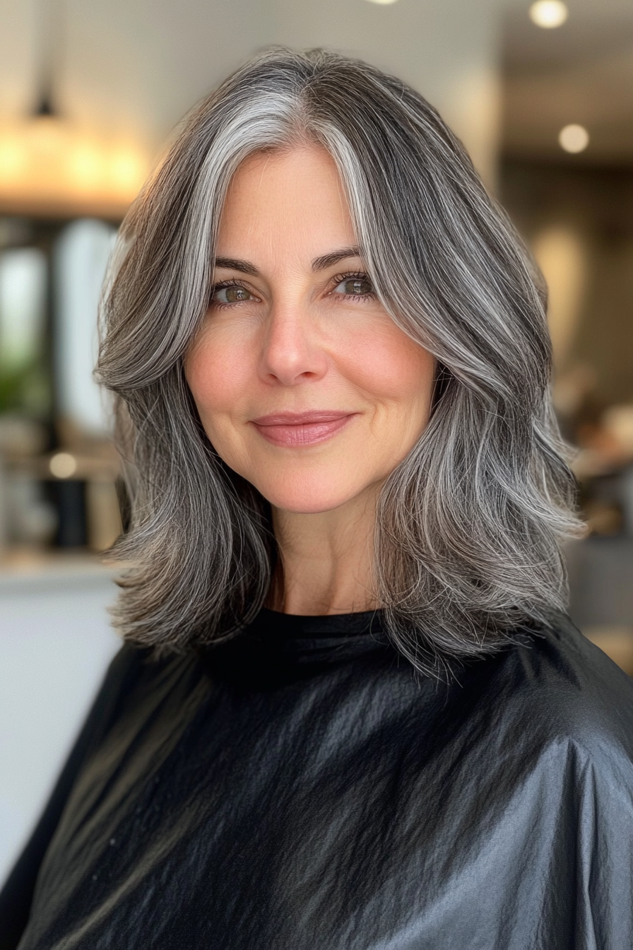 19. Elegant Shoulder-Length Dark Gray Cut (Best Haircuts For Women Over 50) - Best Haircuts For Women Over 50