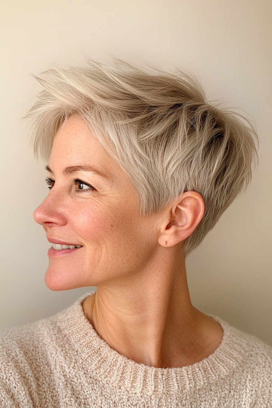 20. Ash Blonde Choppy Pixie (Best Haircuts For Women Over 50) - Best Haircuts For Women Over 50